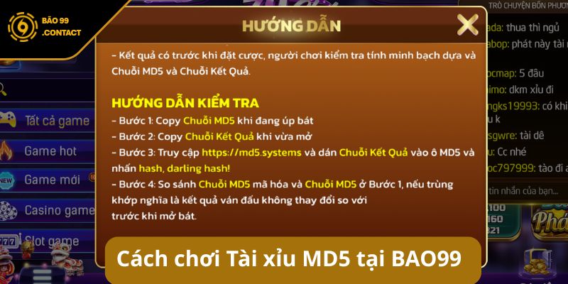 Cách chơi Tài Xỉu MD5 BAO99: Mẹo thắng lớn ngay tại BAO99 6 Hướng dẫn chi tiết cách chơi Tài xỉu MD5 tại BAO99