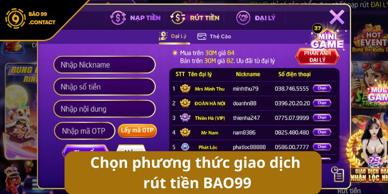 Các phương thức rút tiền BAO99 quen thuộc